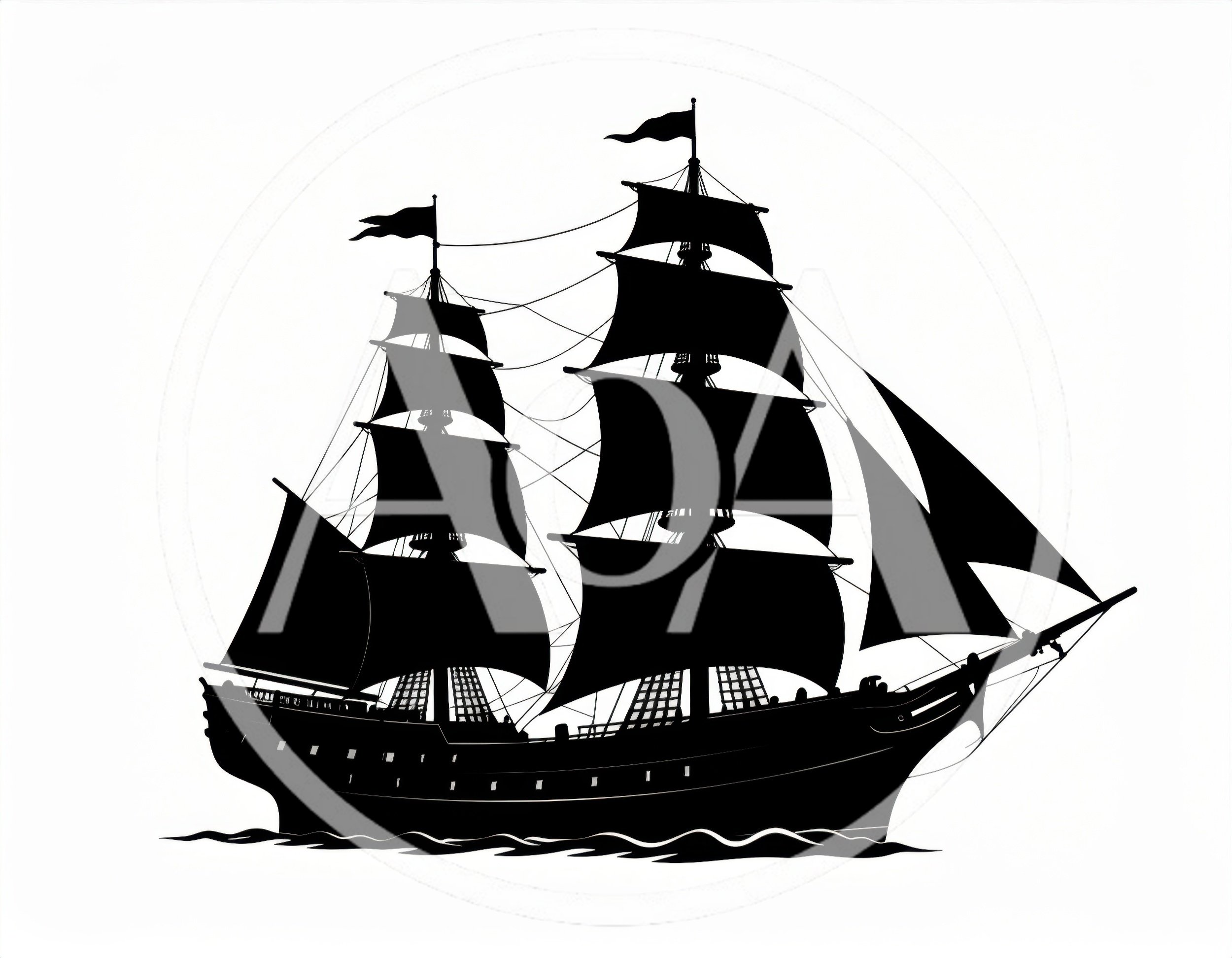 Black Silhouette Of A Tall Sailing Ship