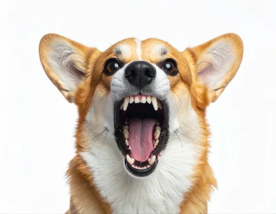 Aggressive Corgi Dog Barking With Mouth Open