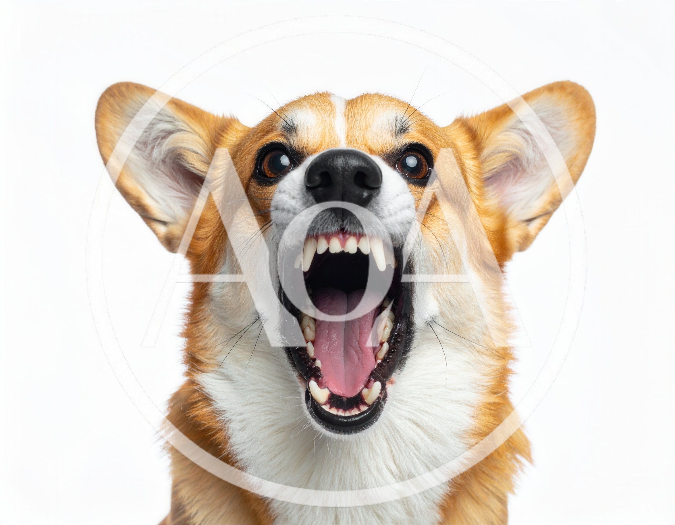 Aggressive Corgi Dog Barking With Mouth Open