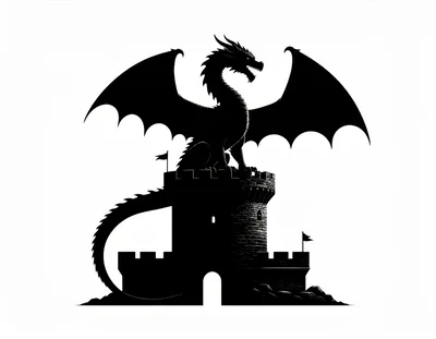 Black Silhouette Of A Dragon Perched On A Castle