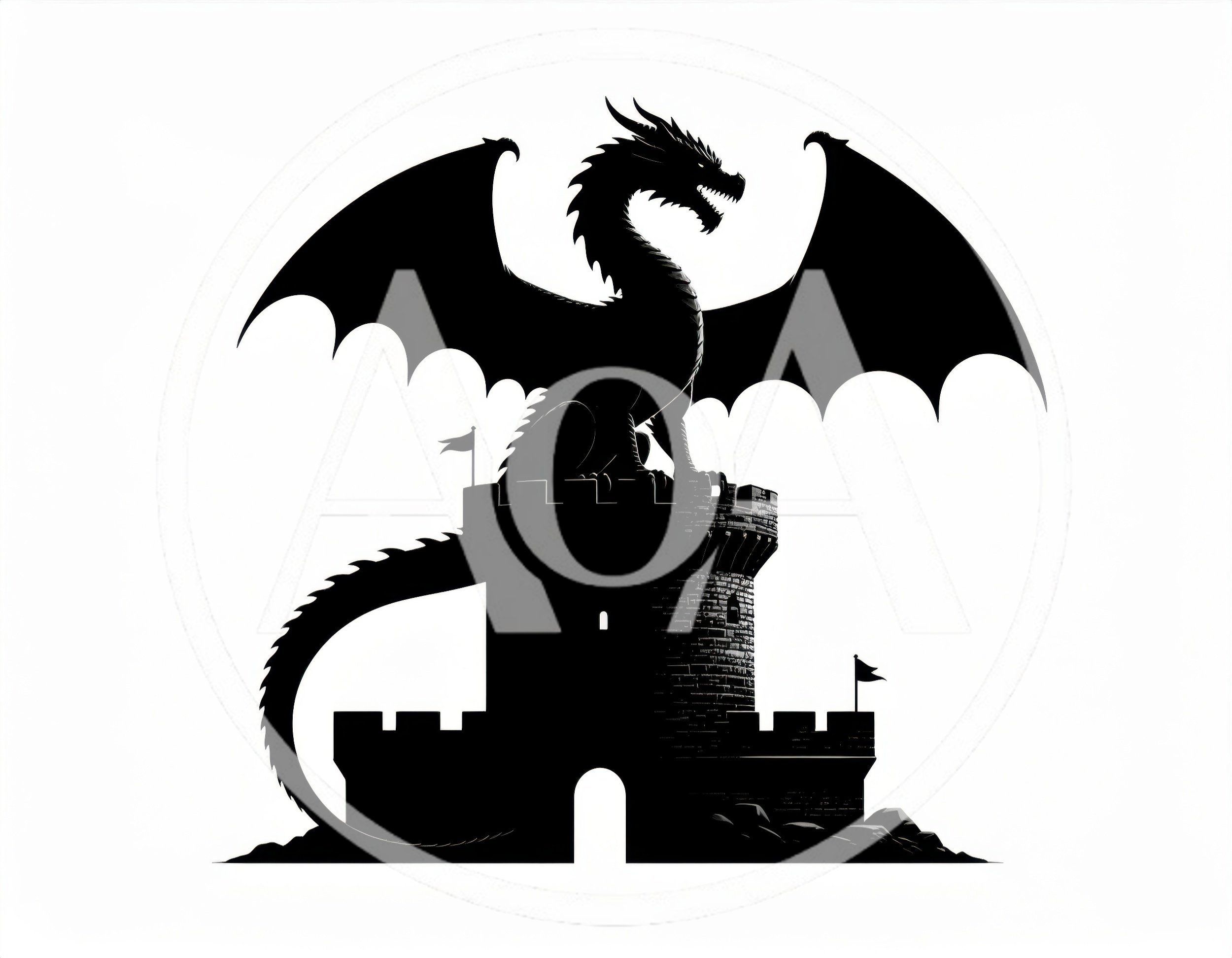 Black Silhouette Of A Dragon Perched On A Castle