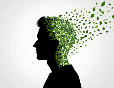 Silhouette Of A Man With Leaves Disintegrating From Head