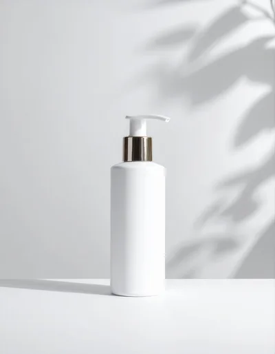 White Cosmetic Pump Bottle on Minimalist Background