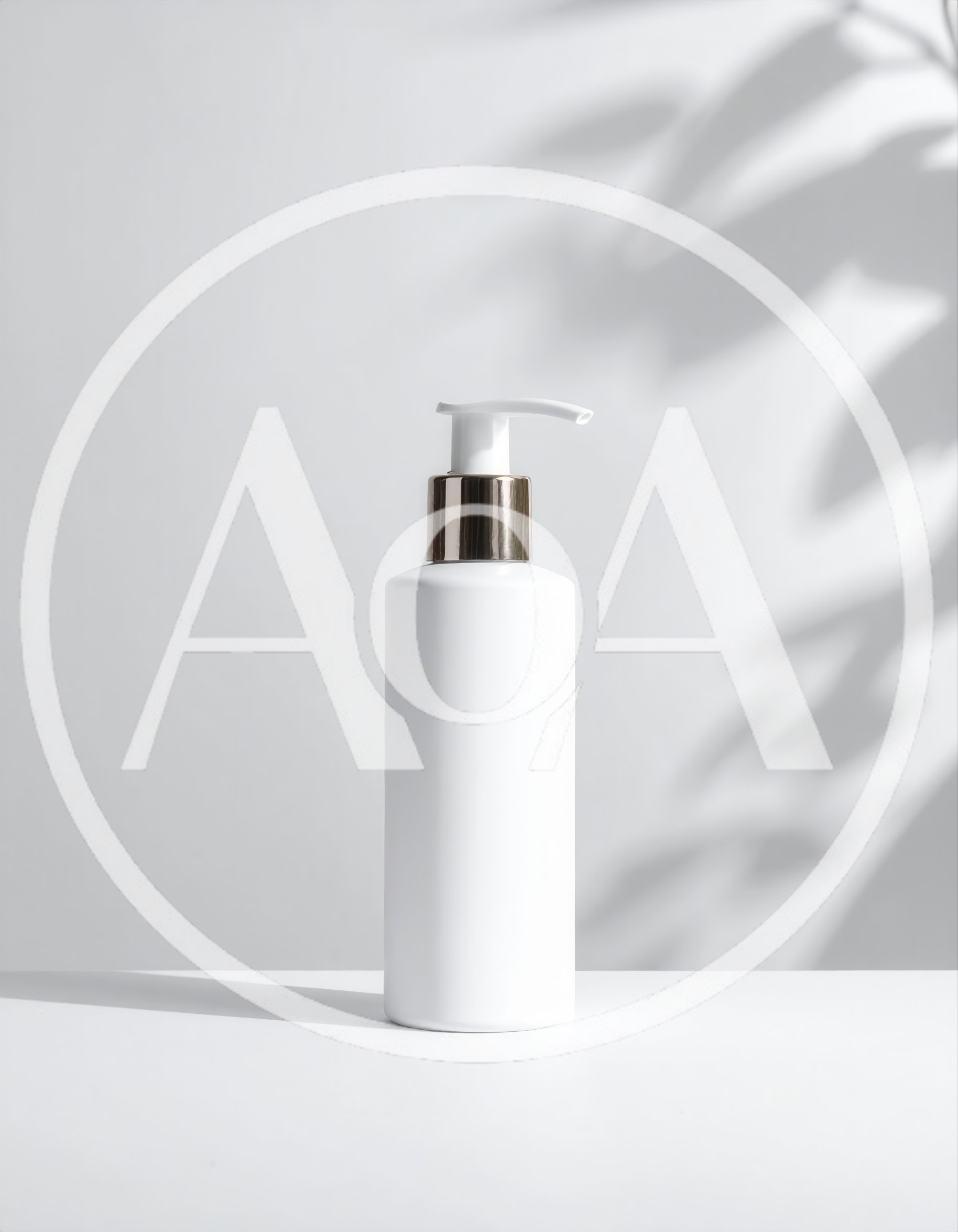White Cosmetic Pump Bottle on Minimalist Background