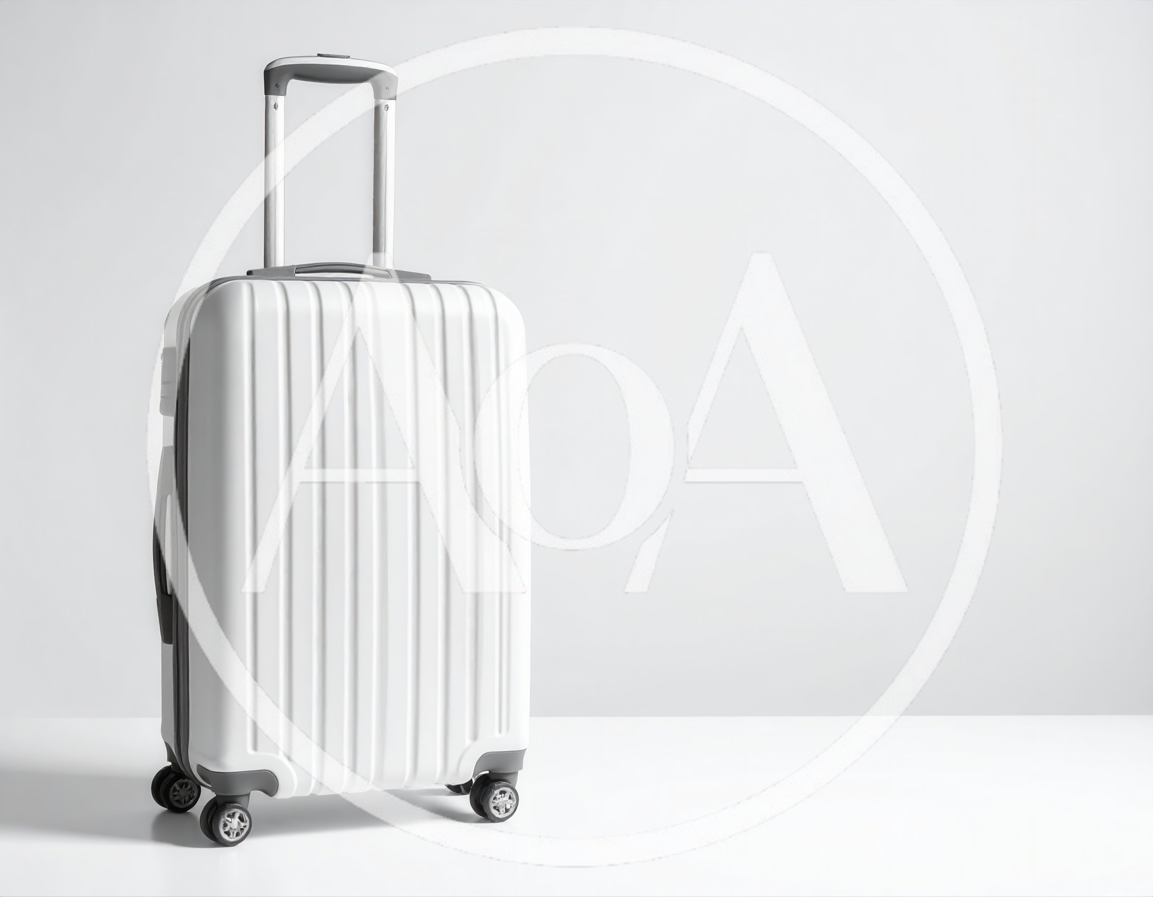White Hardshell Rolling Suitcase on White Background