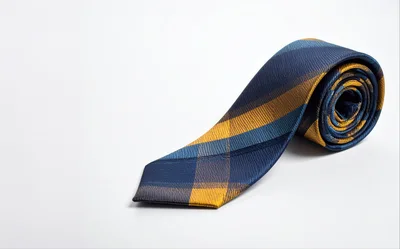 Rolled Blue and Gold Plaid Necktie