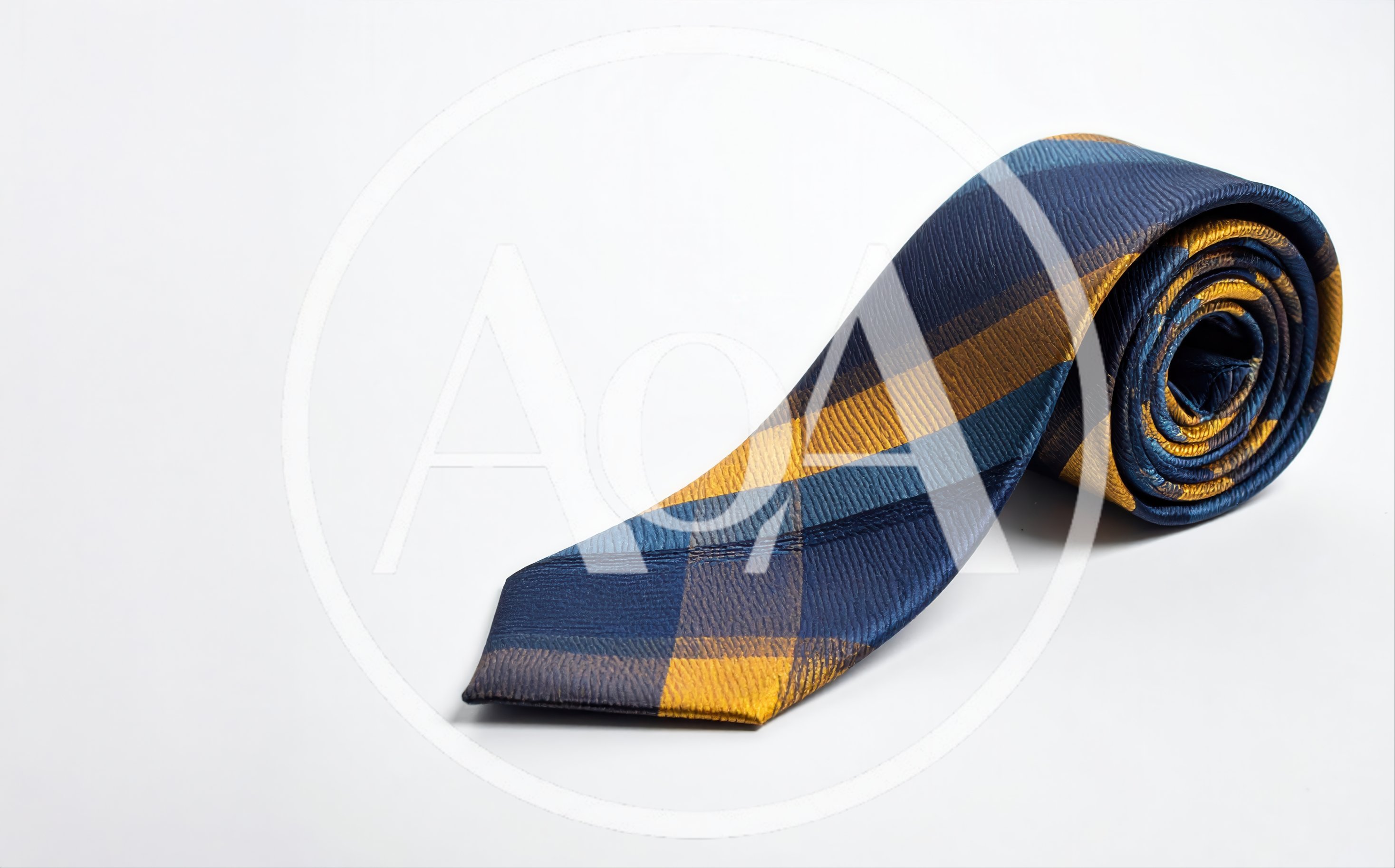 Rolled Blue and Gold Plaid Necktie