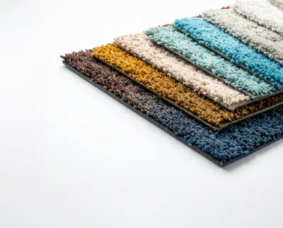 Stacked Carpet Tile Samples In Various Colors