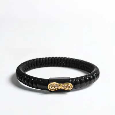 Black Ceramic Bracelet With Gold Bow Clasp
