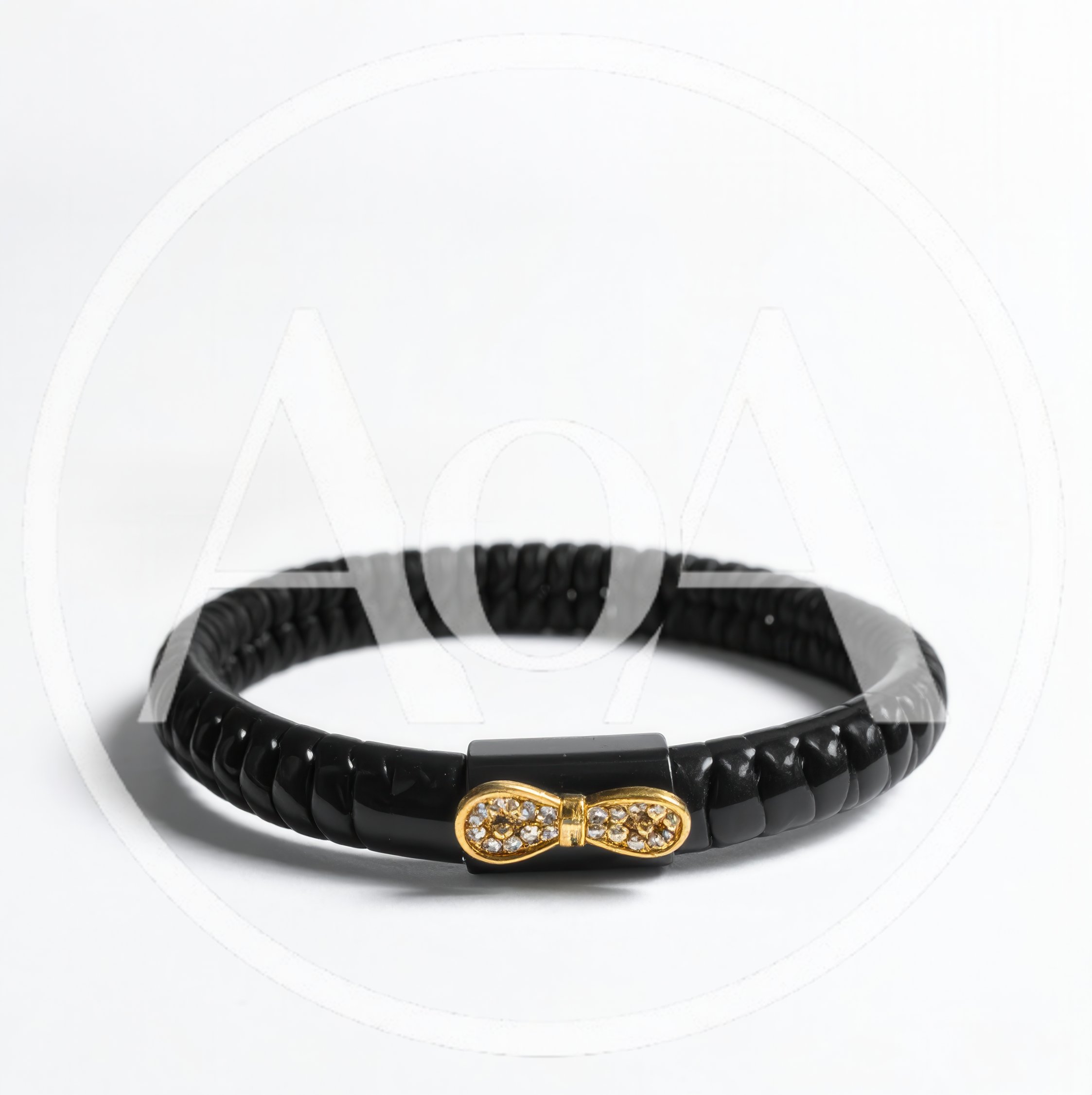 Black Ceramic Bracelet With Gold Bow Clasp