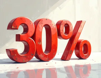 3D Red Metallic Thirty Percent Discount Sign