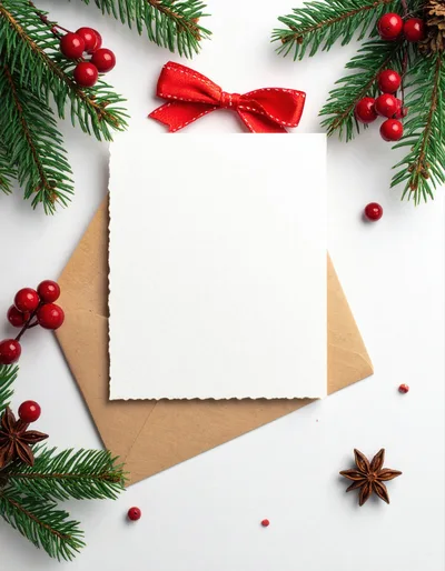 Christmas Greeting Card Mockup With Pine And Berries