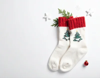 Pair of Christmas Socks with Tree Pattern