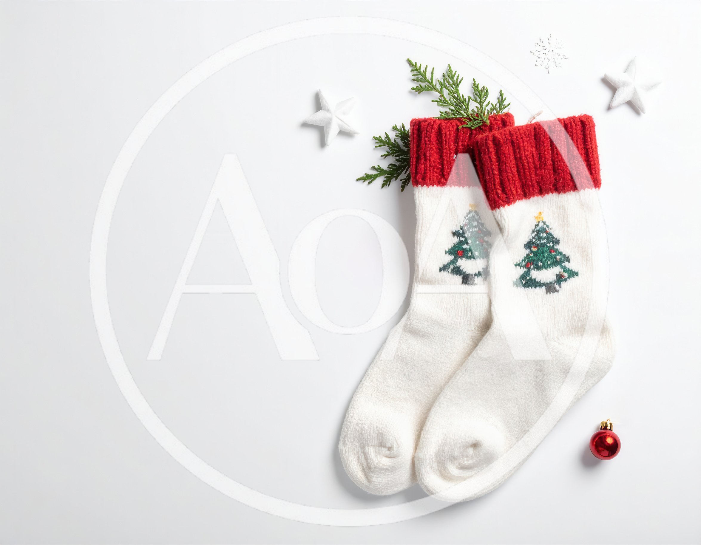 Pair of Christmas Socks with Tree Pattern