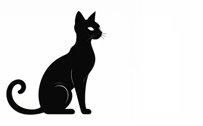 Minimalist Black Cat Silhouette Sitting On White Background