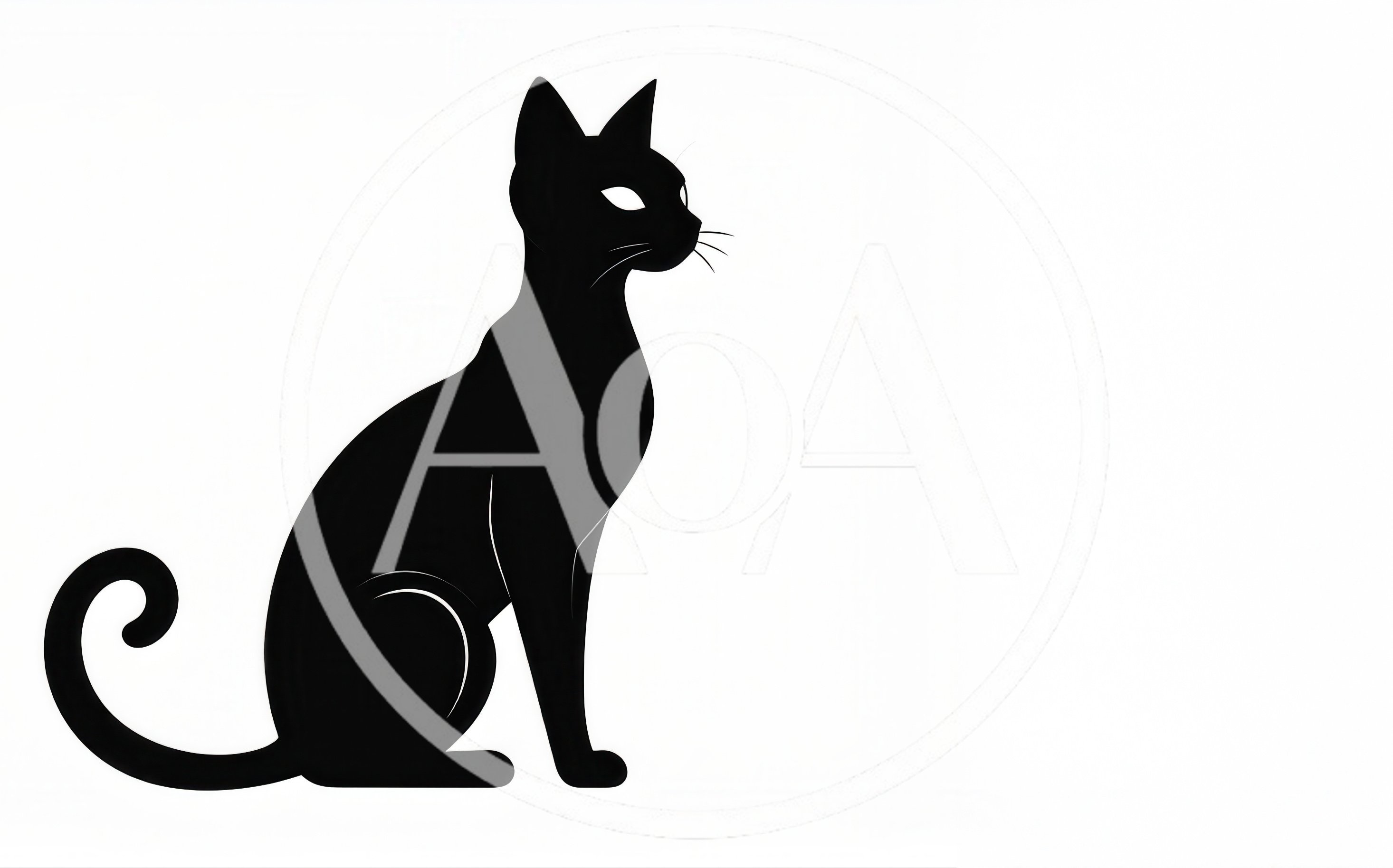 Minimalist Black Cat Silhouette Sitting On White Background