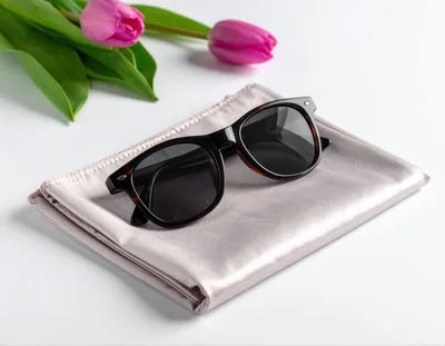 Sunglasses Resting On A Folded Silk Scarf