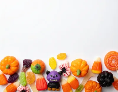 Assorted Halloween Candy Treats on White Background