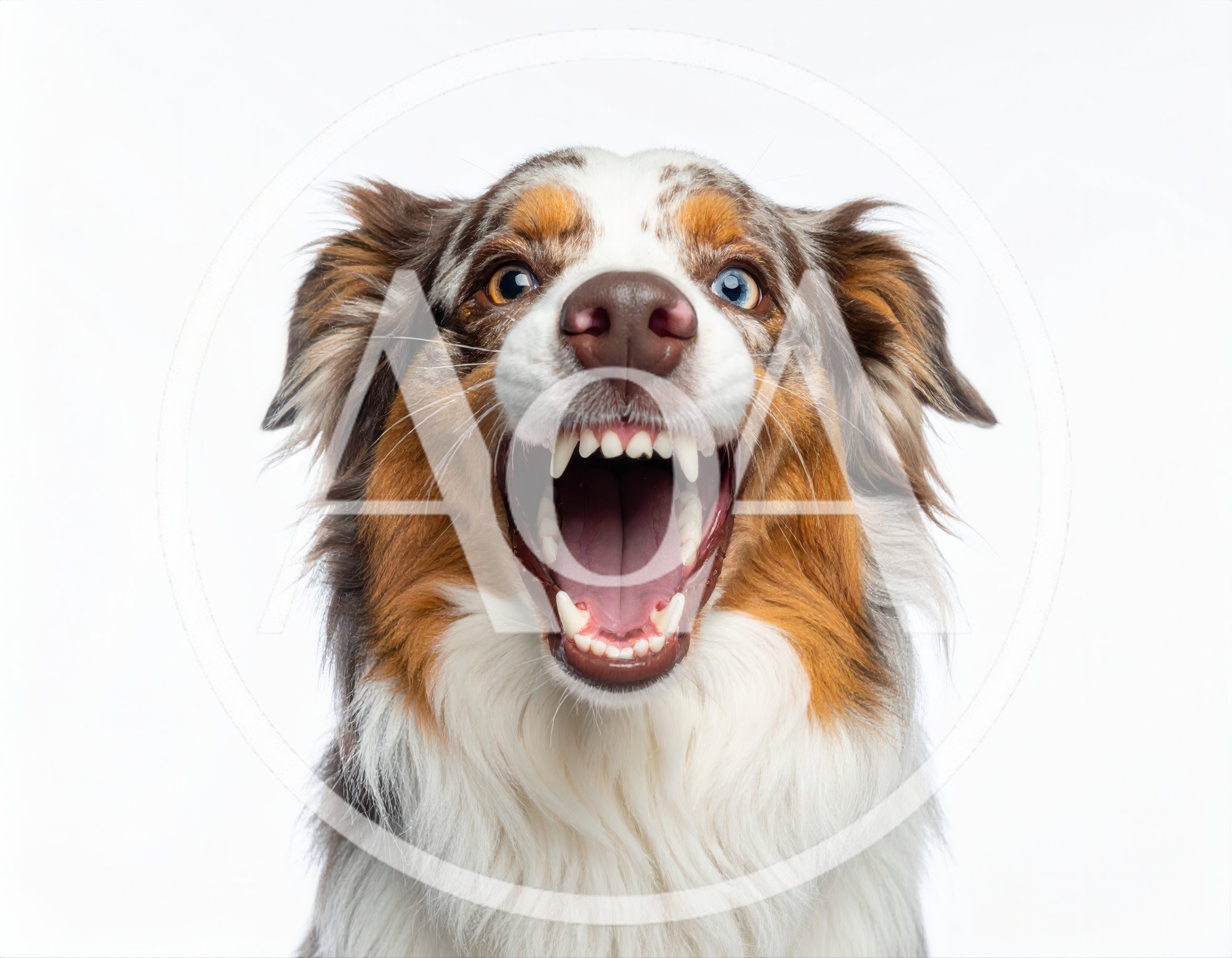 Australian Shepherd Dog Showing Teeth With Open Mouth