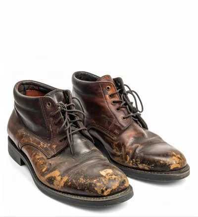 Pair Of Worn Brown Leather Ankle Boots