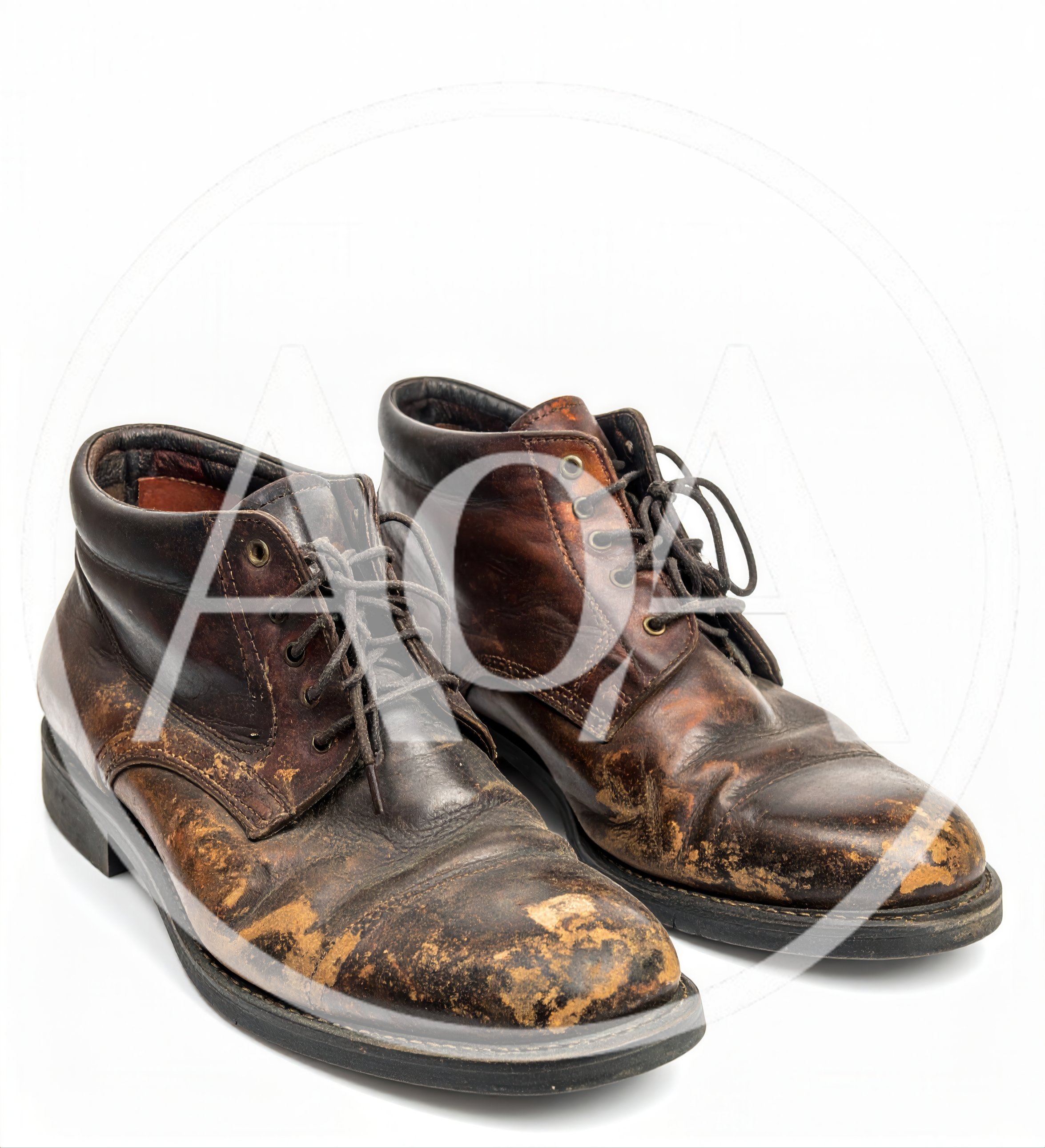 Pair Of Worn Brown Leather Ankle Boots