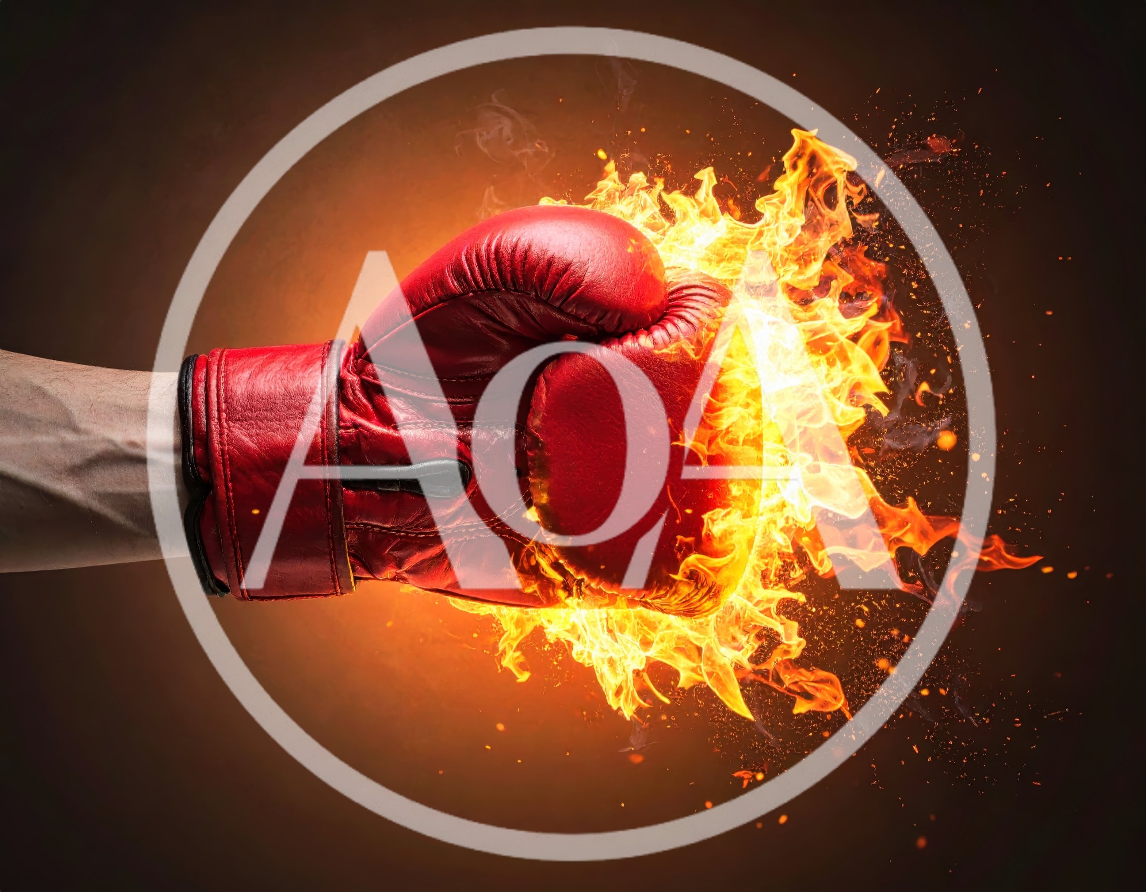 Flaming Red Boxing Glove Punching Through Air