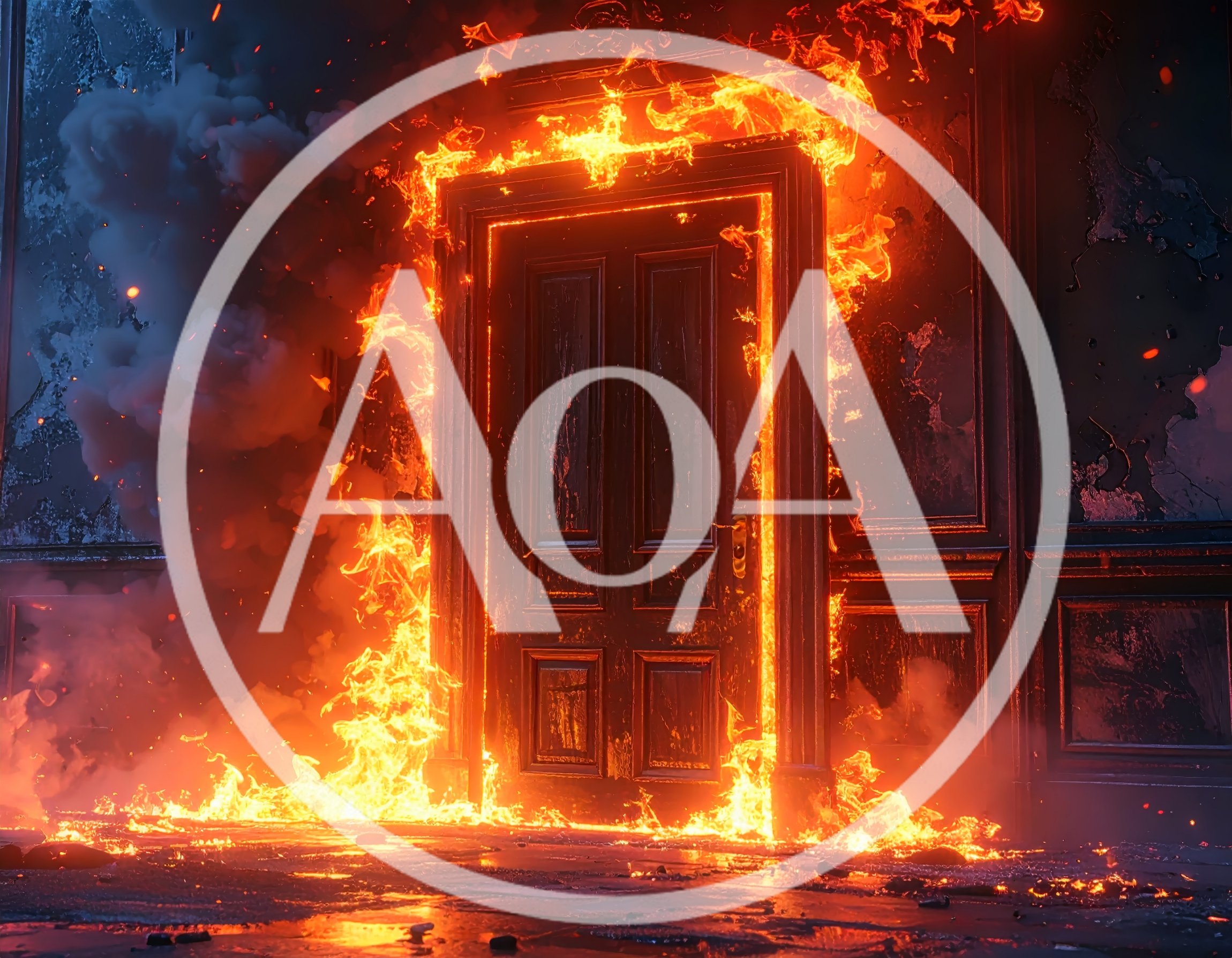 Burning Wooden Door In A Dark Room