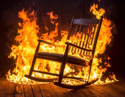 Wooden Rocking Chair Engulfed In Intense Flames