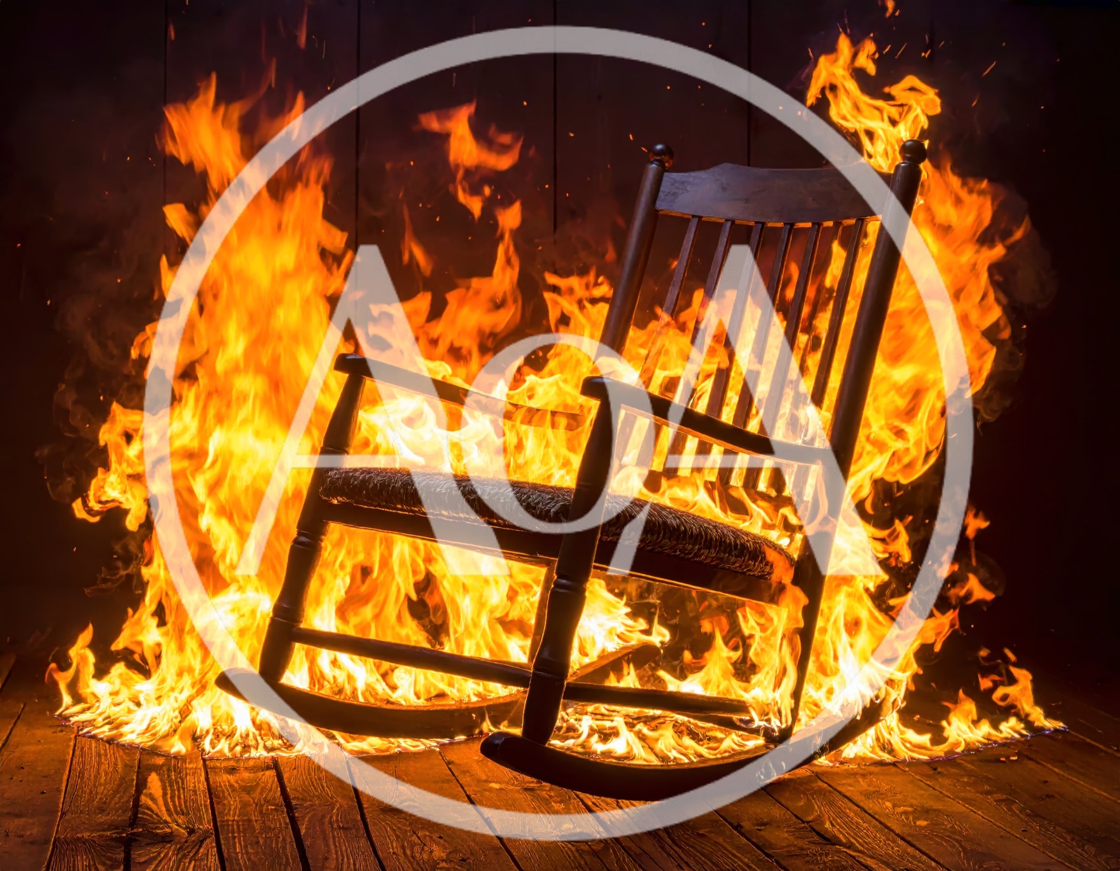 Wooden Rocking Chair Engulfed In Intense Flames