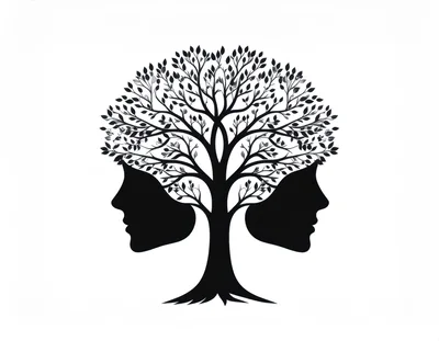 Black Silhouette Tree With Human Face Profiles