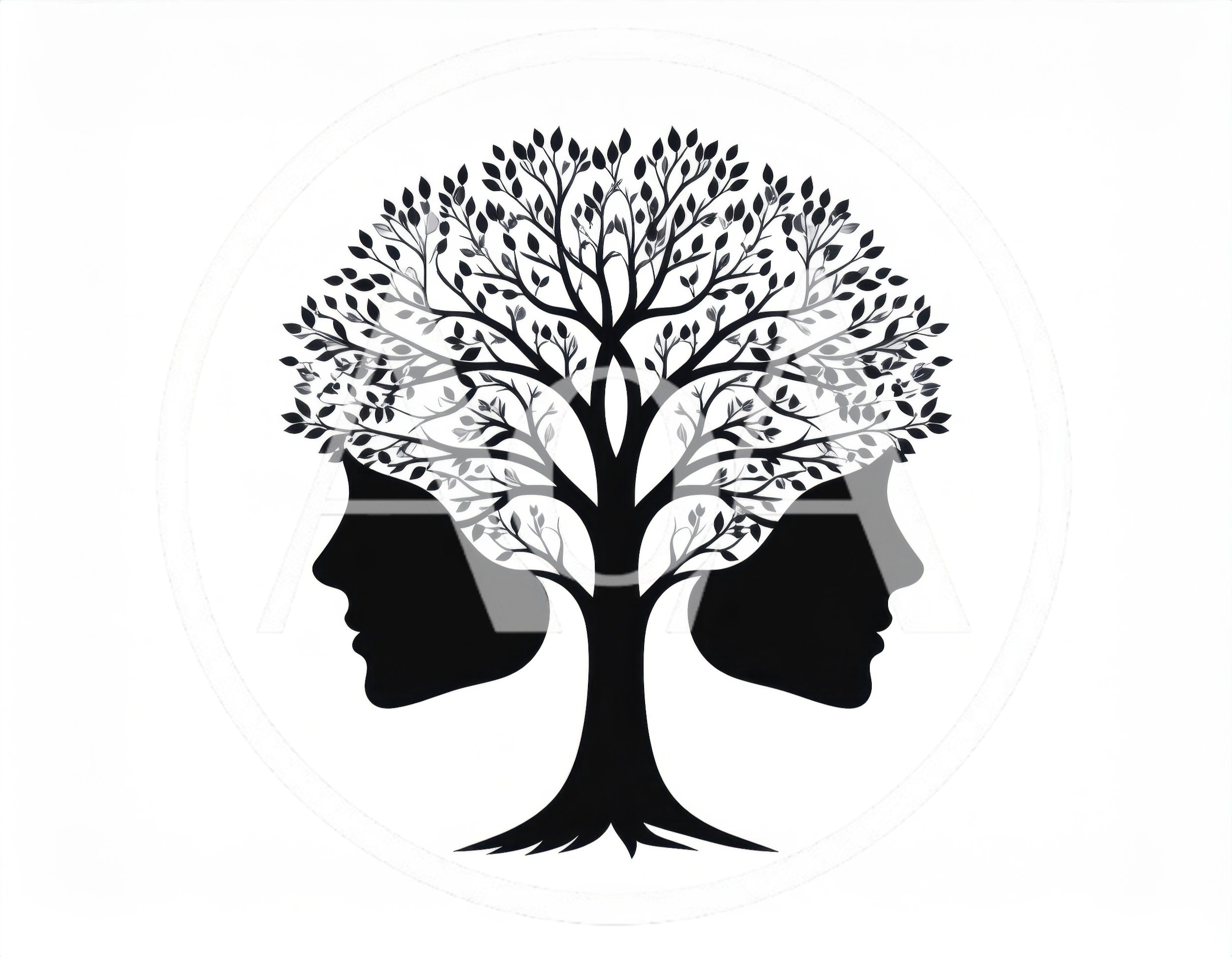 Black Silhouette Tree With Human Face Profiles