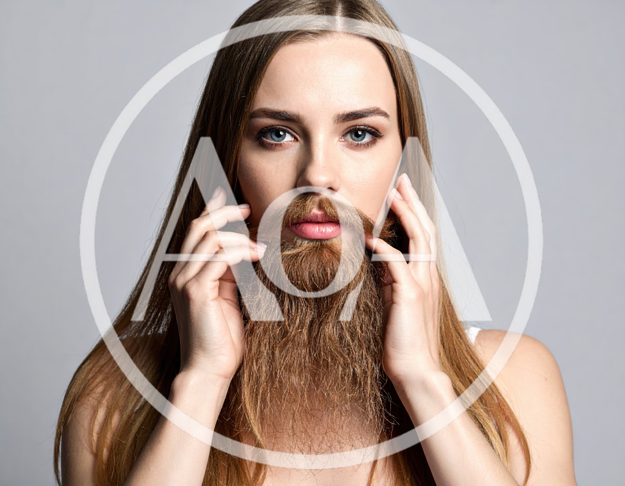 Young Woman With Long Hair And A Fake Beard