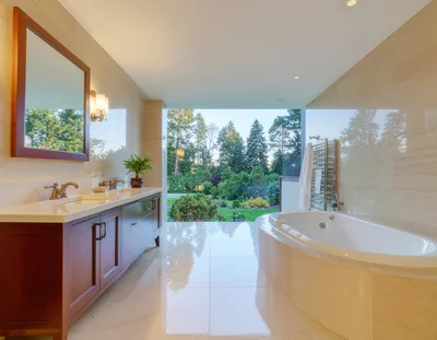 Luxury Bathroom Interior With Scenic Garden View