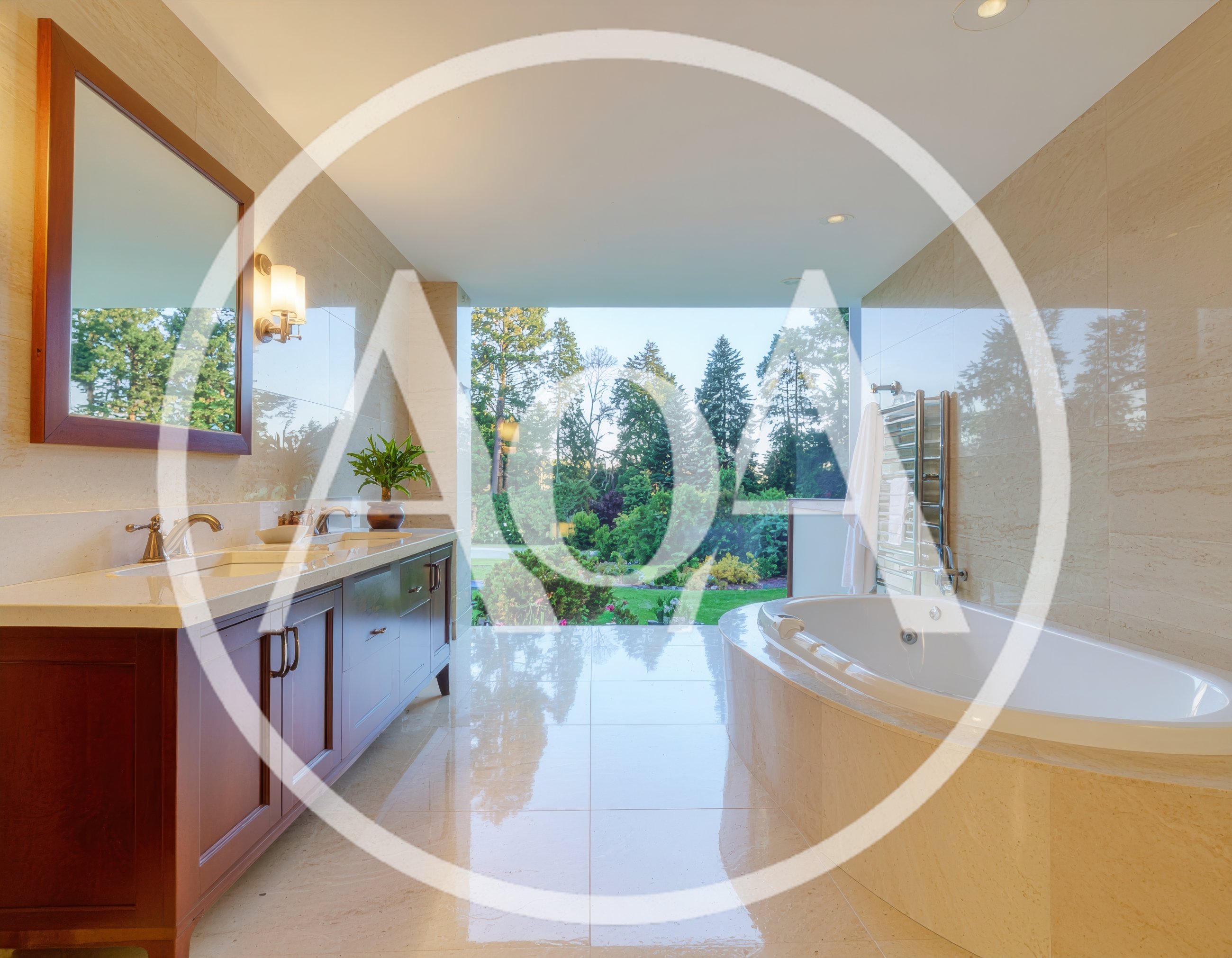 Luxury Bathroom Interior With Scenic Garden View