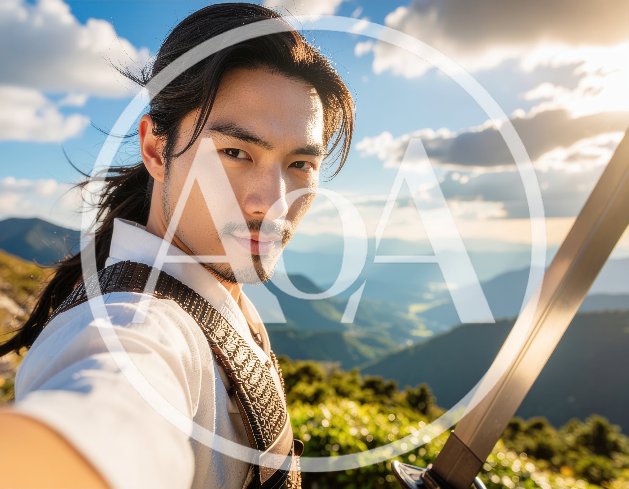 Asian Warrior Taking A Selfie With A Sword