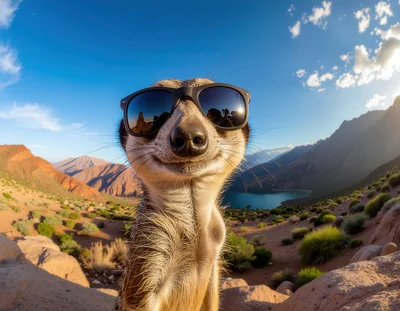 Close Up Portrait Of A Meerkat Wearing Sunglasses