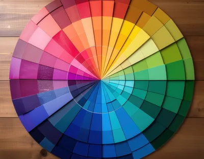 Circular Color Swatch Wheel On Wooden Surface