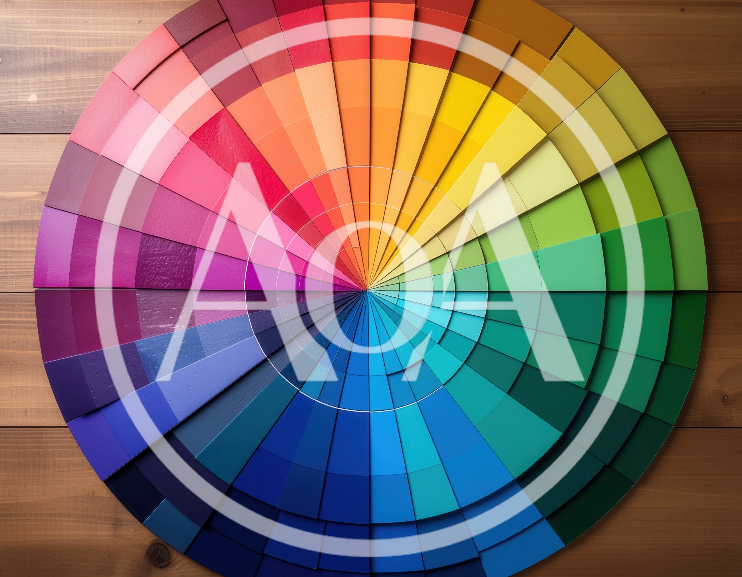 Circular Color Swatch Wheel On Wooden Surface