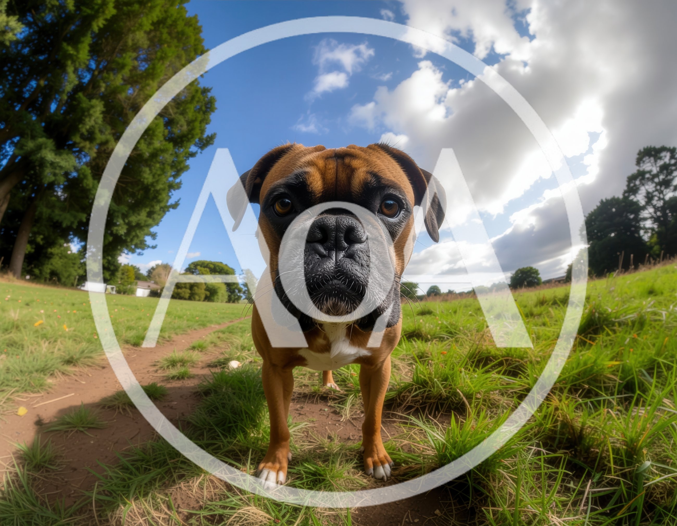 Boxer Dog Standing In A Grassy Field