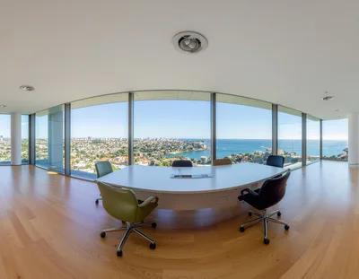 Modern Panoramic Office Boardroom With Ocean View