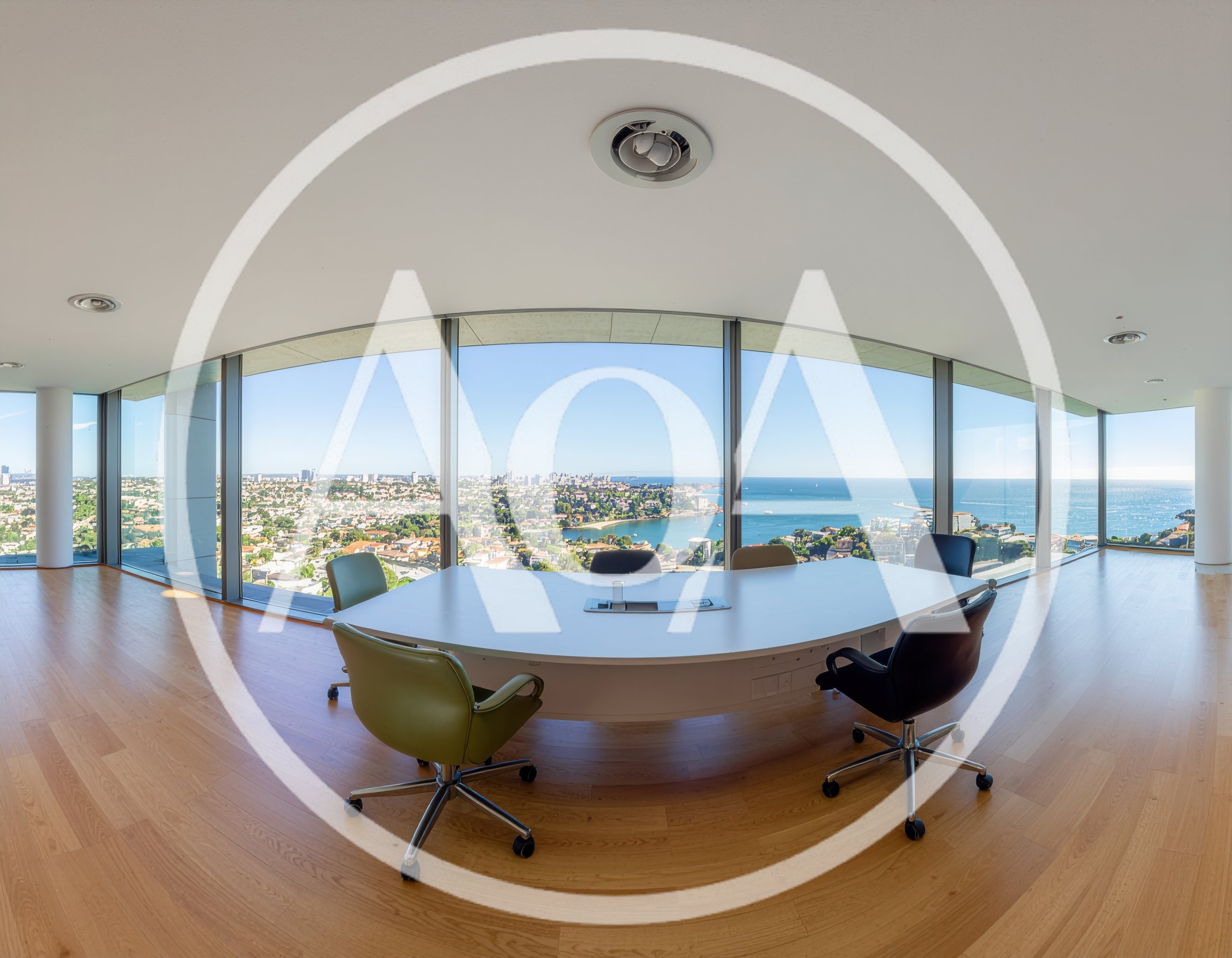 Modern Panoramic Office Boardroom With Ocean View
