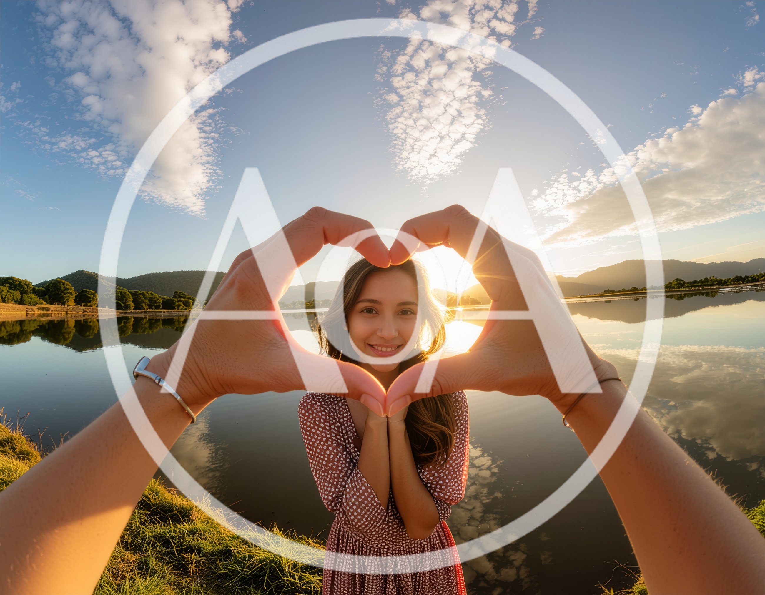 Woman Framing Her Face With Heart Hands At Sunset