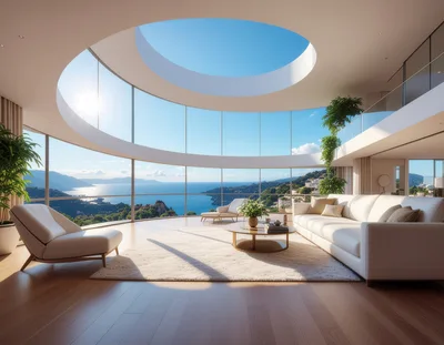 Luxury Modern Living Room With Panoramic Ocean View