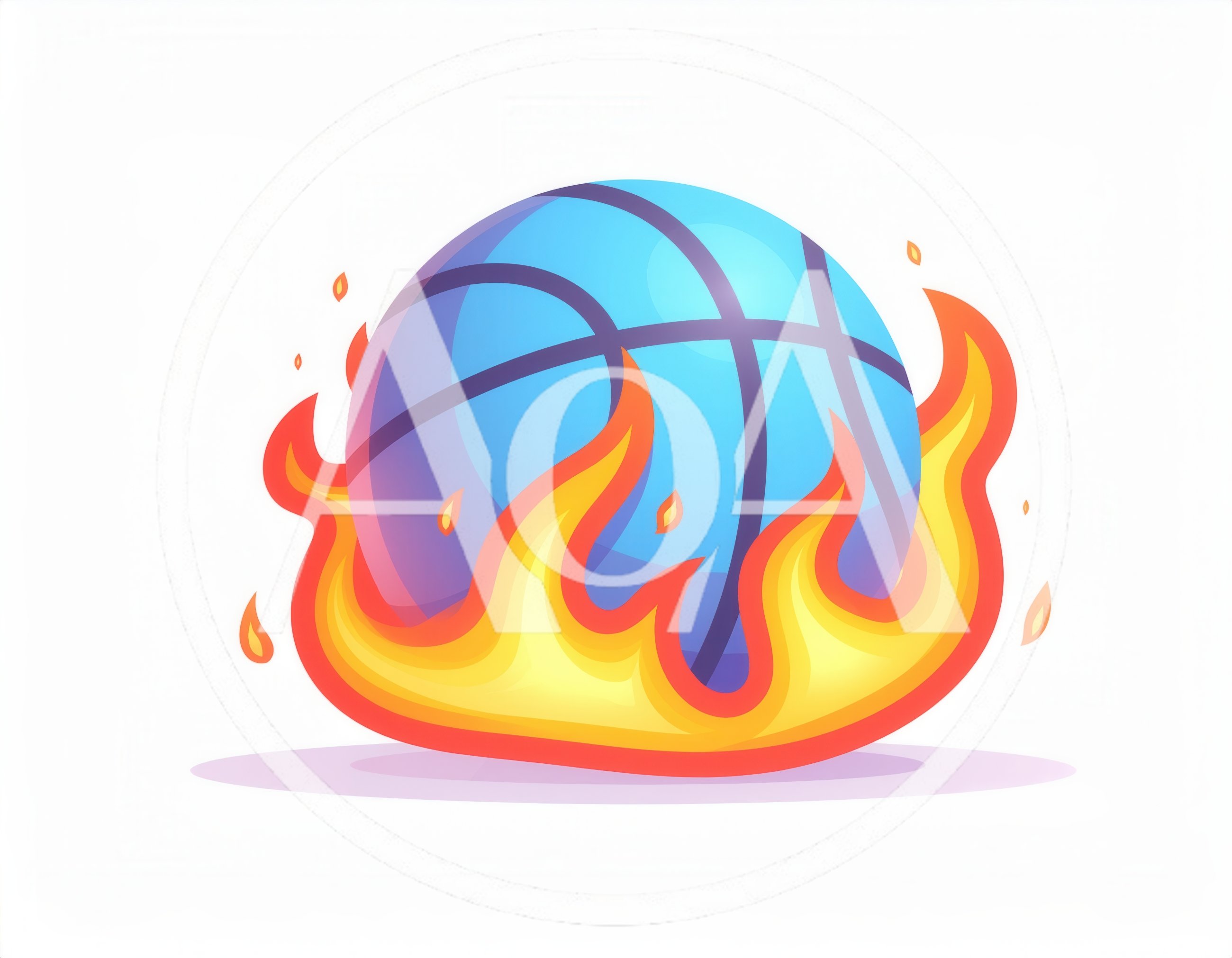 Cartoon Illustration Of A Flaming Blue Basketball
