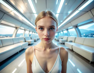 Portrait Of A Young Woman In A Futuristic Train