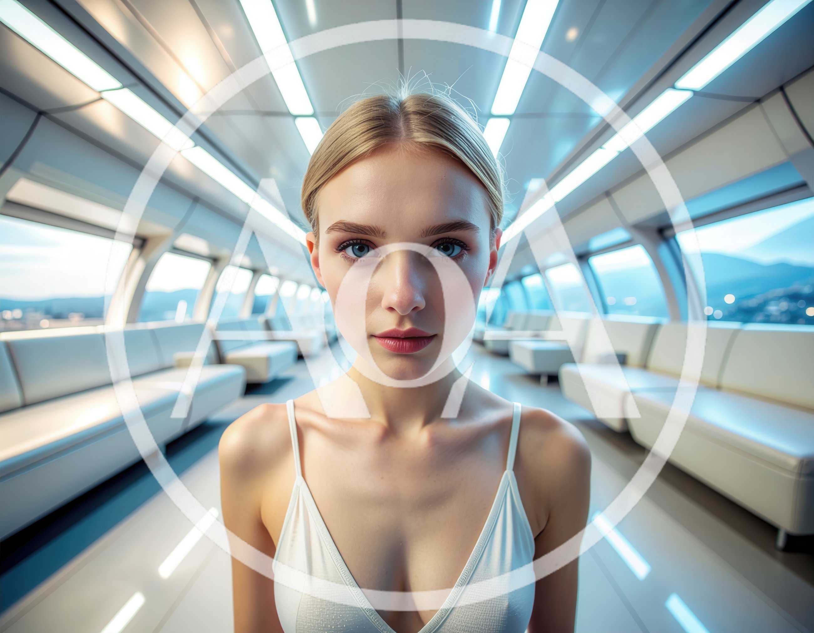 Portrait Of A Young Woman In A Futuristic Train