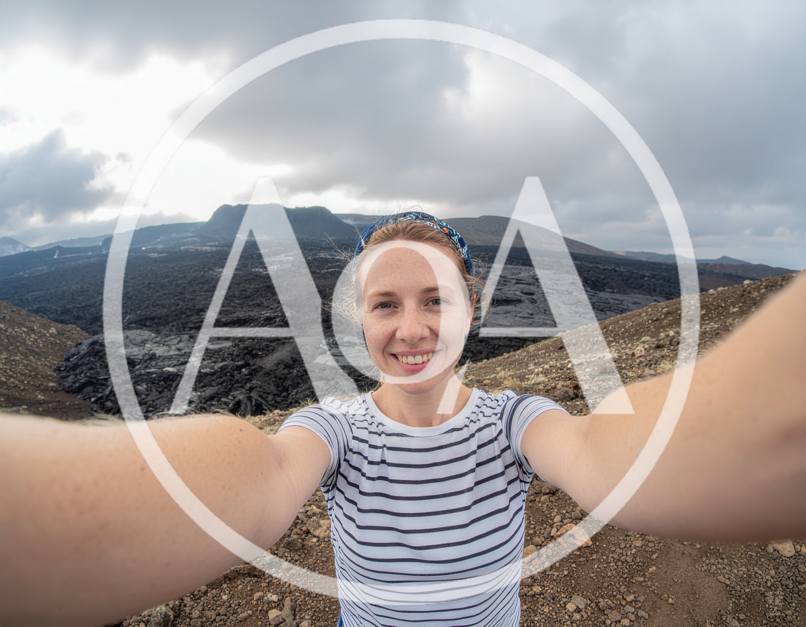 Woman Taking Selfie At Volcanic Landscape