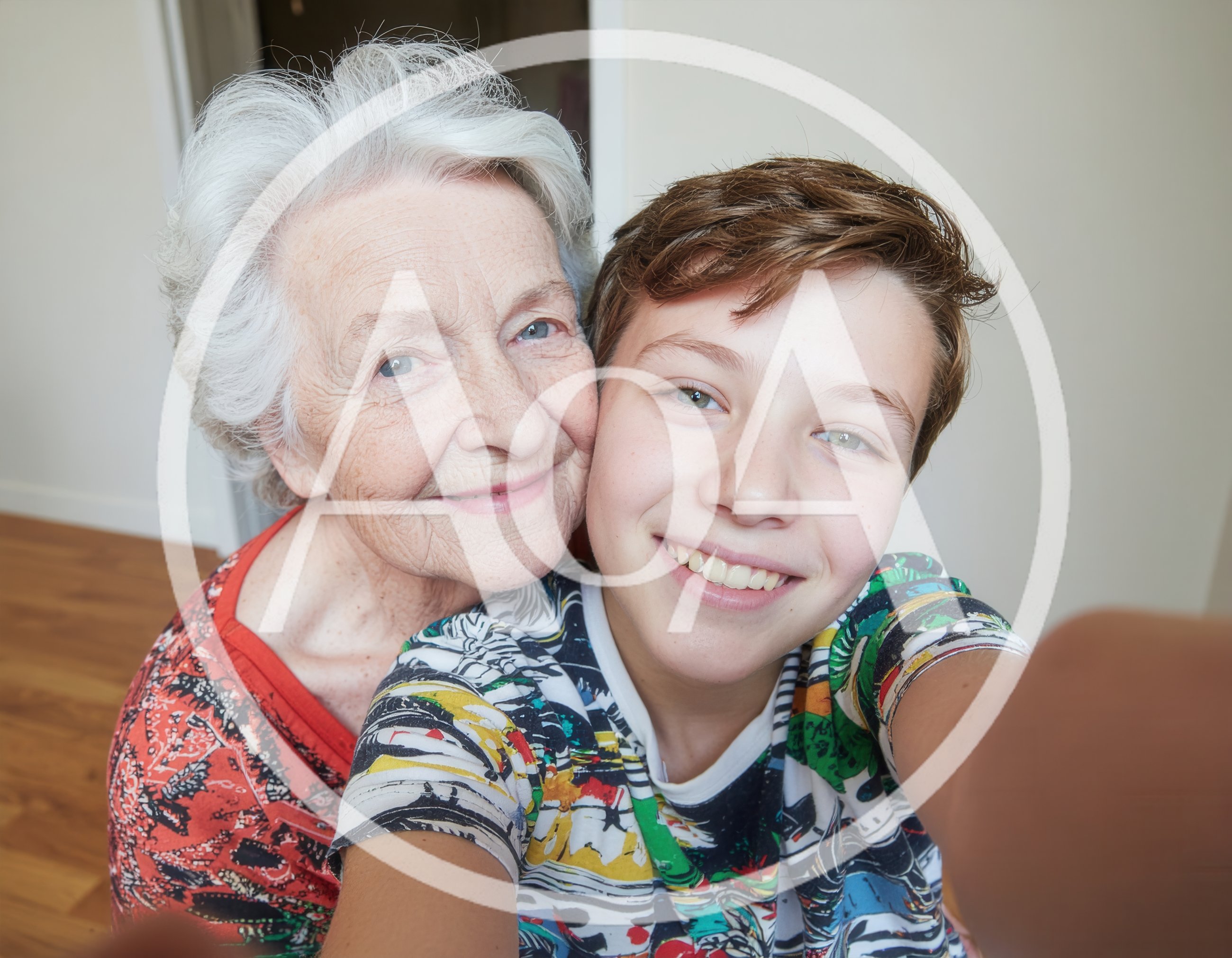 Grandmother and Grandson Taking a Selfie Together