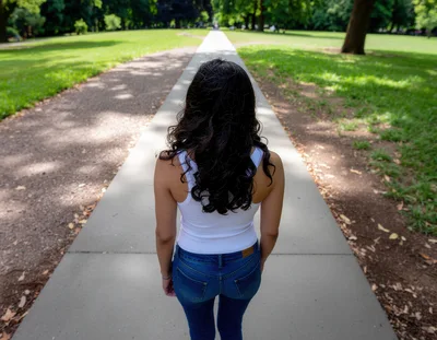Woman Walking Away On A Park Path