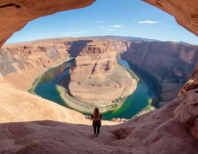 Woman Standing At The Edge Of Horseshoe Bend